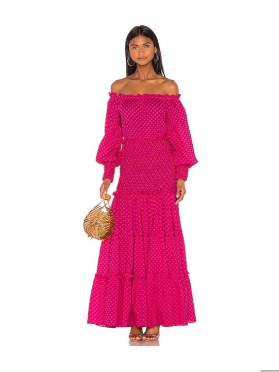 Alexis Dresses & Skirts - Alexis Fuchsia Off-Shoulder Polka Dot Maxi Dress